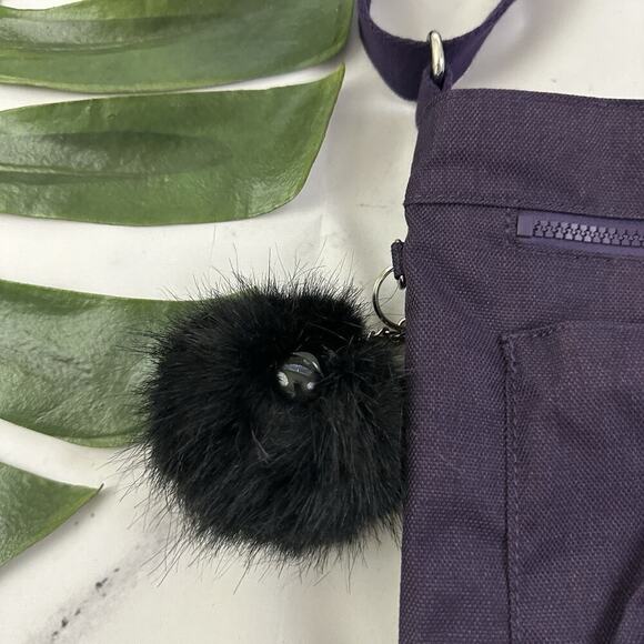 Kipling Lightweight Cross Body Purse Bag Dark Purple Square Pom Pom Charm - Picture 4 of 9